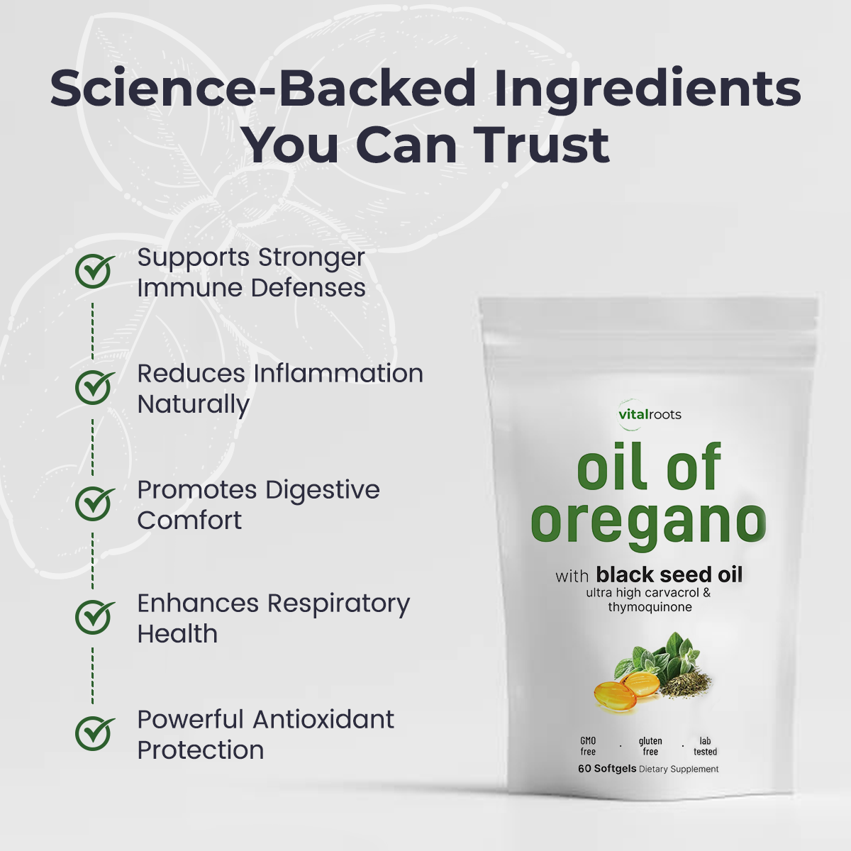 Herbal-Formulated Gut & Immune Support Softgels Featuring Oregano Oil & Black Seed Oil