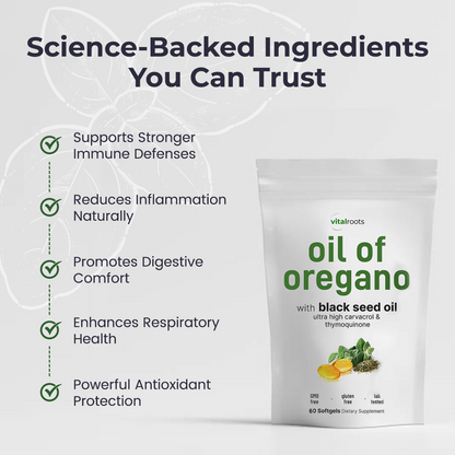 Herbal-Formulated Gut & Immune Support Softgels Featuring Oregano Oil & Black Seed Oil