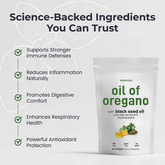 Herbal-Formulated Gut & Immune Support Softgels Featuring Oregano Oil & Black Seed Oil