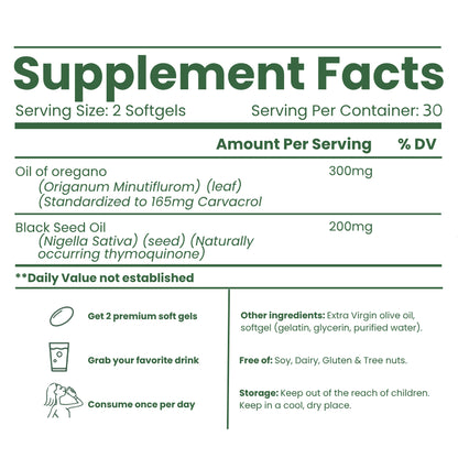 Herbal-Formulated Gut & Immune Support Softgels Featuring Oregano Oil & Black Seed Oil
